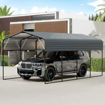 Heavy Duty 11x19 Ft Carport, Galvanized Steel Roof, Black Frame, Half - Circle, Suitable For Outdoor Vehicle Shelter Carport With Roof And Good Garden Car Workshop Storage