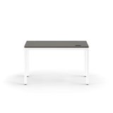 eFloat Quattro, 23 in. D x 58 in. W Sit-Stand Desk with Carbon Black Base, Carbon Black Painted Wood Top, and Black Salzburg Leather Cable Manager