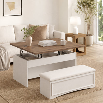 Lorenzo 38.58" W Lift Top Coffee Table Set With Storage Bench