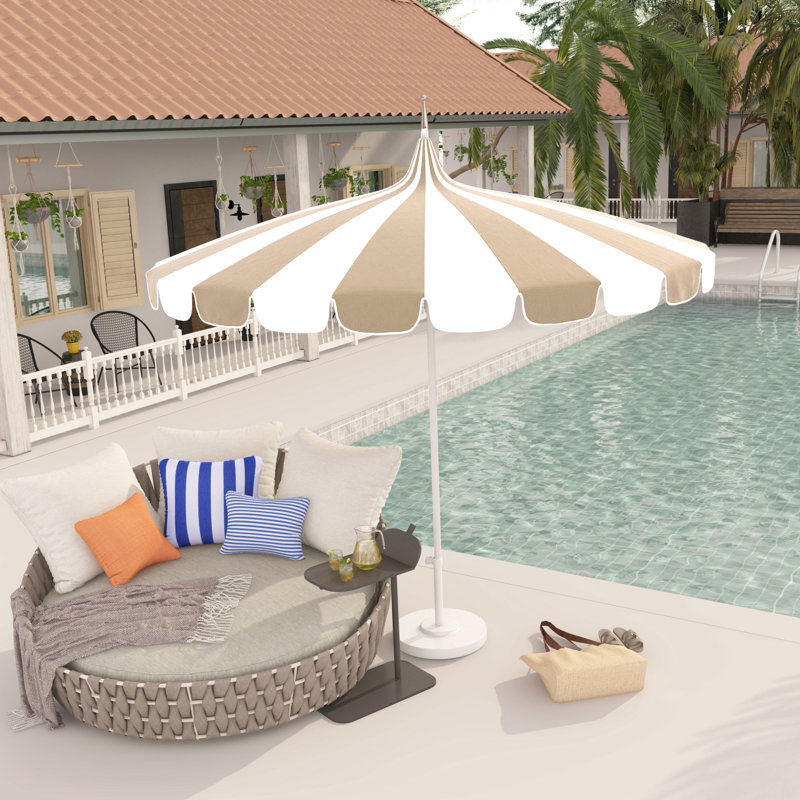 Ayman 8.5' Sunbrella® Two-Tone Pagoda Umbrella, Antique Beige Sunbrella® Canvas