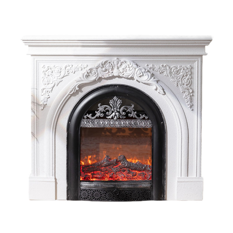 Ornate Wood&Iron Decorative Electric Fireplace, White