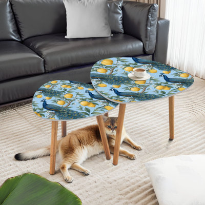 Triangle Nesting Coffee Table Set of 2 Exotic chinoiserie peacocks lemons trees tropical plants Exotic jungle End Table Modern Minimalist Side Table Set for Living Room Bedroom