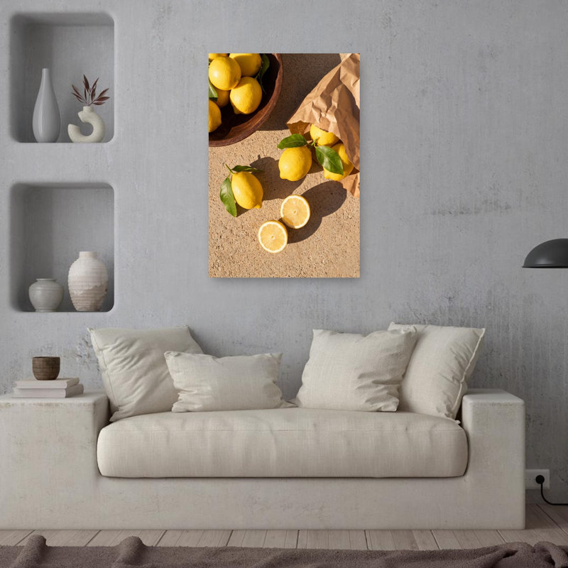 «Fresh Summer Lemons», reproduction d'art rustique abstraite sur bois, 36" H x 24" W