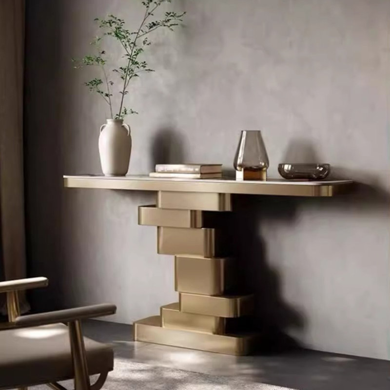 Console simple de style italien, H 33,5 po x l 55,1 po x P 13,8 po, Doré