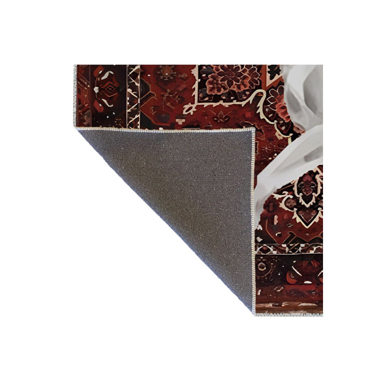 Tapis décoratif traditionnel rétro bourgogne, Rectangle 3 pi 3 po x 4 pi 11 po