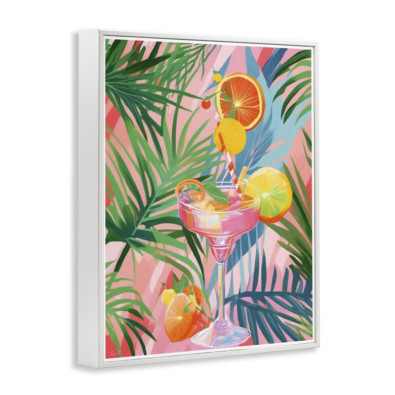 Giclée encadrée cocktail de la jungle, design par Tabz Jones, Giclée encadrée blanc bord de mer, H 14 po x l 11 po