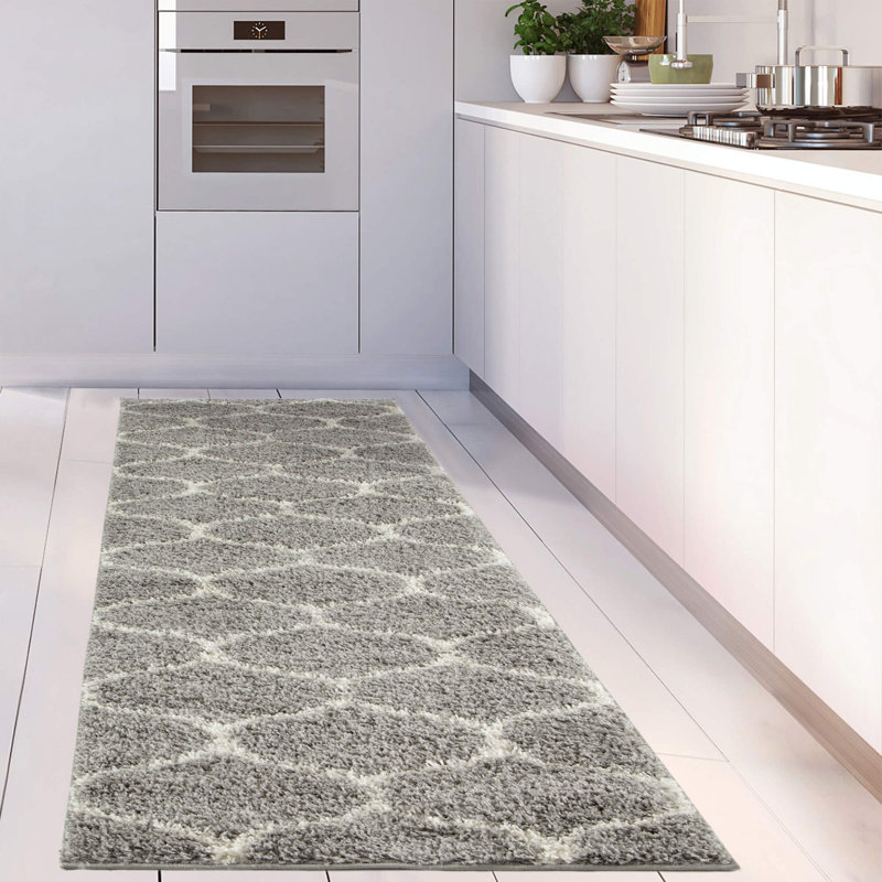 Myshaggy Collection Rugs Trellis Design in Grey, Runner 80 x 300 cm