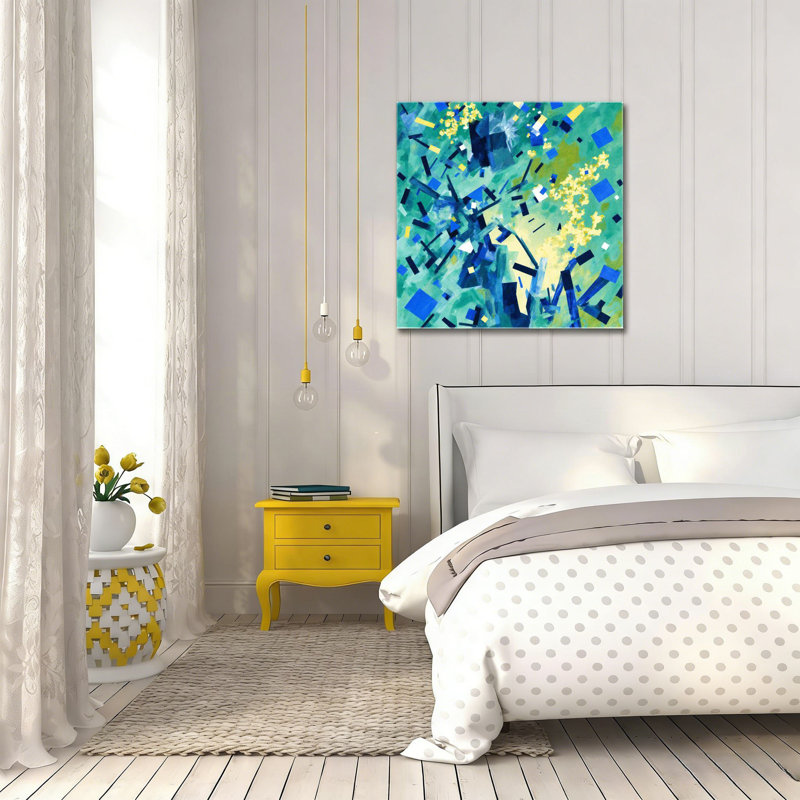 Art géométrique abstrait bleu sarcelle, art mural sans cadre, 16 x 16