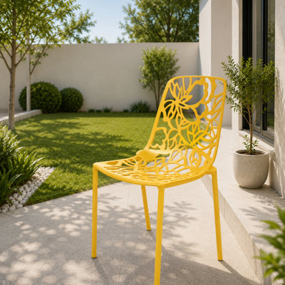 Chaises de salle à manger d'extérieur en aluminium Rabia, chaise d'appoint à découpes florales modernes pour patio, jardin et balcon, meubles de salle à manger empilables en métal, résistant à la rouille et aux rayons UV, entièrement assemblé