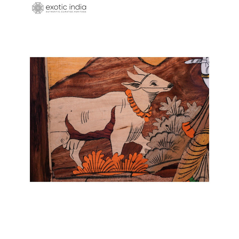 31 "Radha Krishna, scène de coucher de soleil, panneau mural incrusté en bois 3D, art spirituel pour décoration romantique