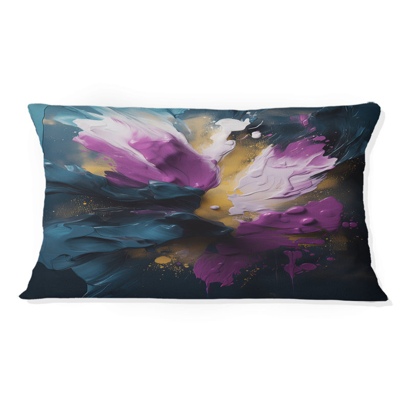 Coussin décoratif imprimé de peinture abstraite mauve et bleu sur toile I
