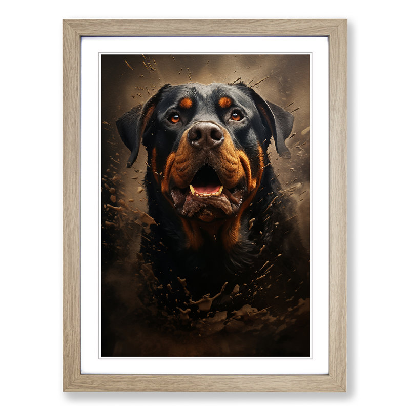 Rottweiler Conceptual - Single Picture Frame Print on Wood, Oak Framed, 34cm H x 25cm W x 2cm D