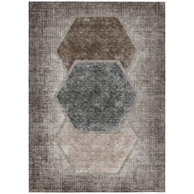 8' X 10' Taupe Geometric Washable Indoor Outdoor Area Rug