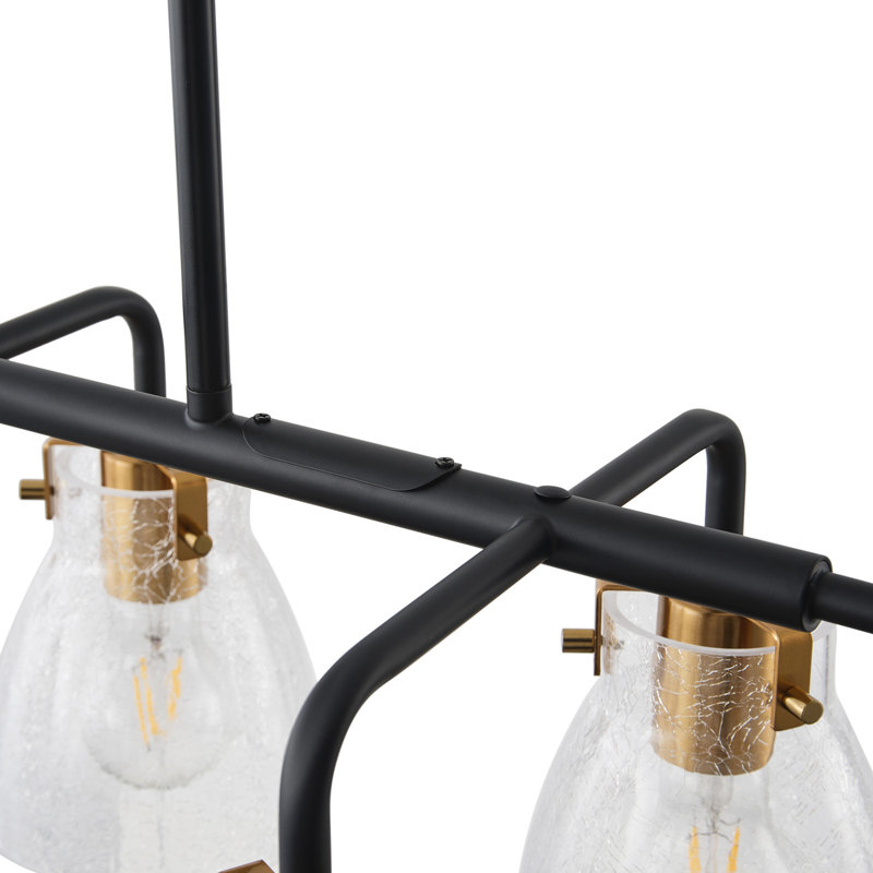 8-Light Linear Farmhouse  Finish Dimmable Kitchen Island Light Fixture With Glass Shade