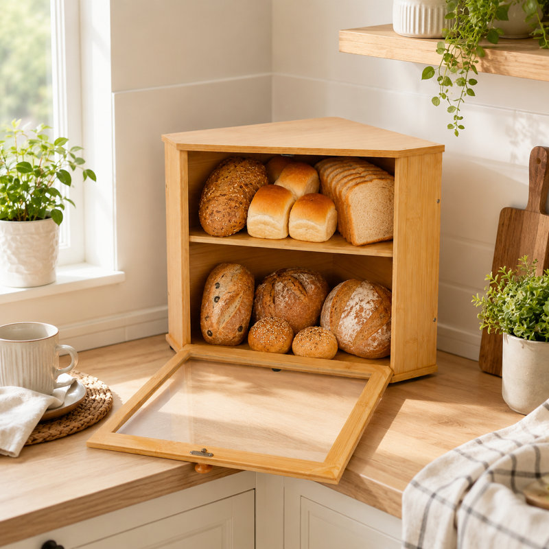 Boîte à pain de coin pour comptoir de cuisine, contenant à pain à 2 niveaux, organisateur d'armoire pour le rangement des aliments