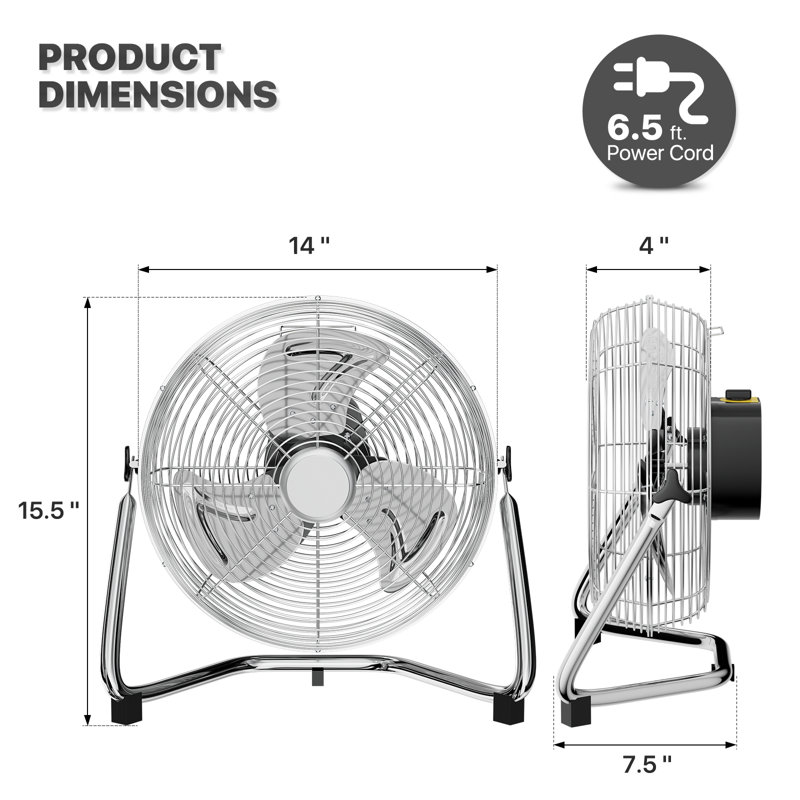12" High Velocity Floor Fan, 3 Speeds Quiet Heavy Duty Metal Floor Fan with 230° Adjustable Tilt, Sliver