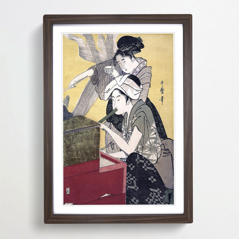 In the Kitchen by Kitagawa Utamaro - Picture Frame Art Print, Walnut Framed, 48cm H x 36cm W x 2cm D