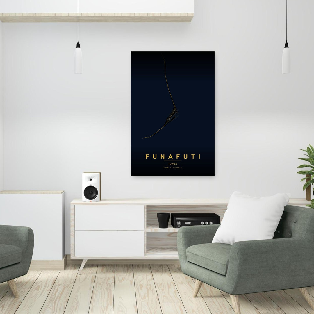 Funafuti Golden Island Map Abstract Elegant Minimalist City Ocean Wall Art Print