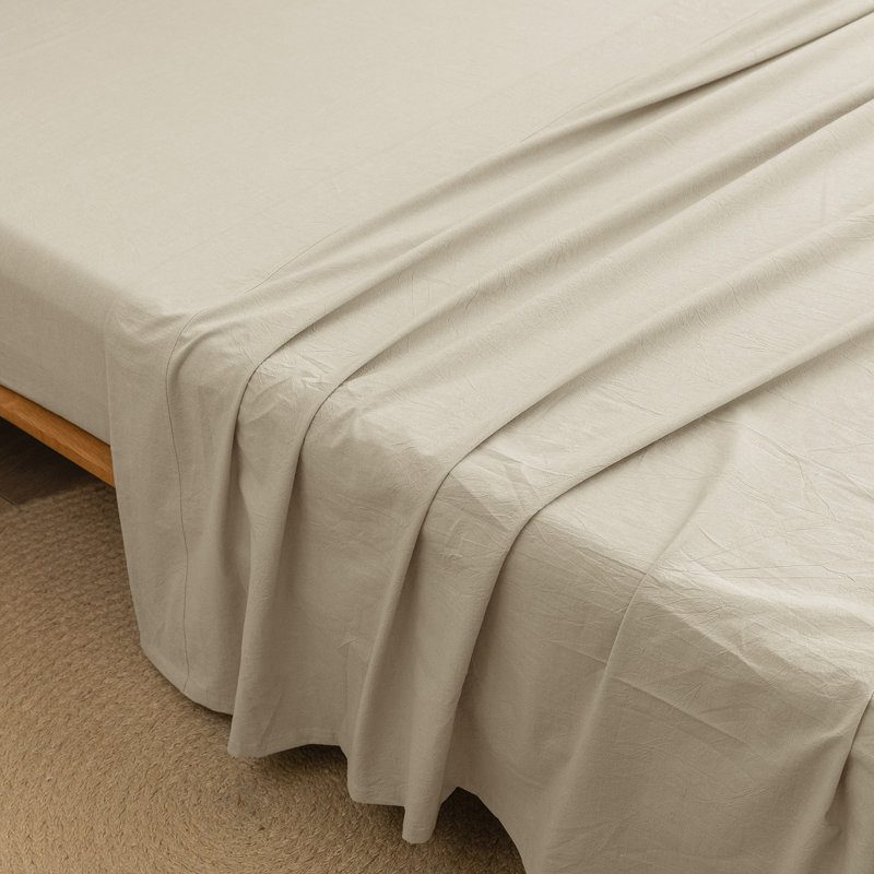 Drap plat 100% coton délavé Bestouch Bestouch, Lait d'amande, gris, Drap plat très grand