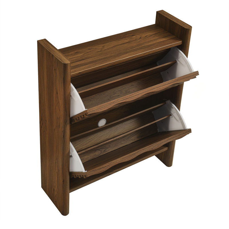 Emric Wave Shoe Cabinet In Walnut
