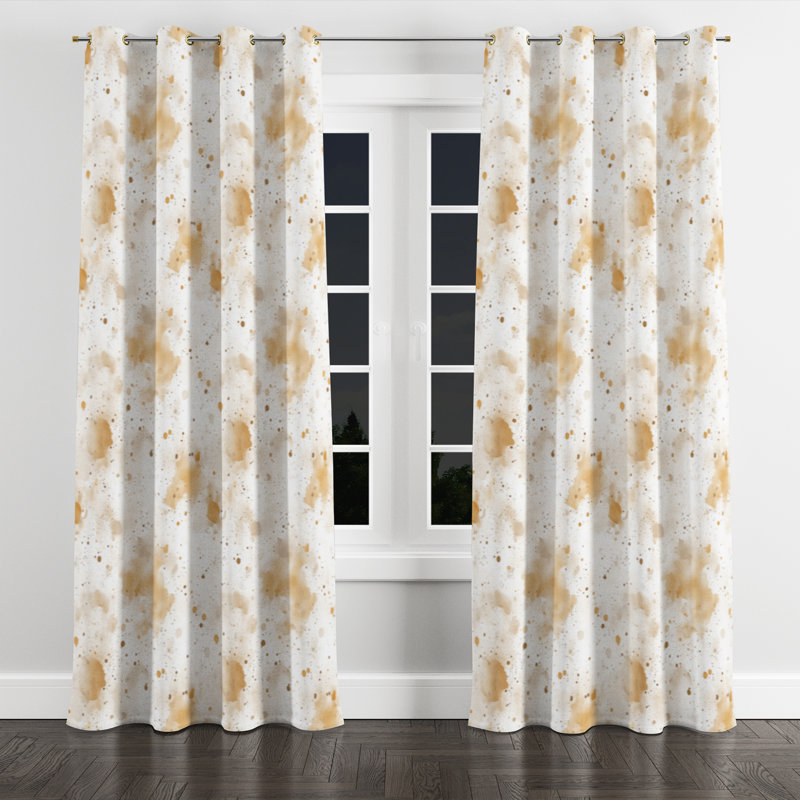 Abstract Curtains for bedroom - Modern Beige And Cream Dew Grommet Curtain - 1 Panel, Gold Grommets, 52" W x 84" L