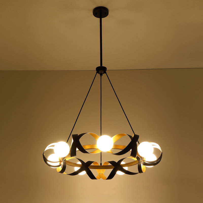 32" 7-Light Dimmable Black Gold Chandelier Light
