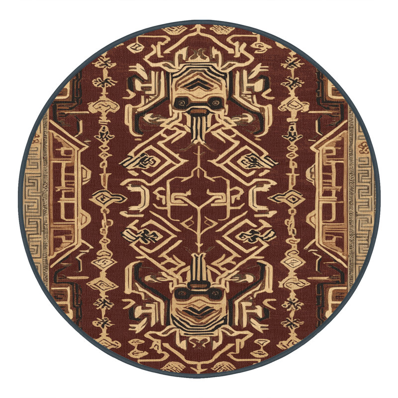Tapis art déco brun lavable à la machine, Rond 7 pi