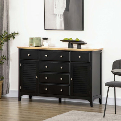 Buffet avec tiroirs de rangement, plateau en bois d'hévéa et tablettes réglables, armoire à café avec armoire de cuisine