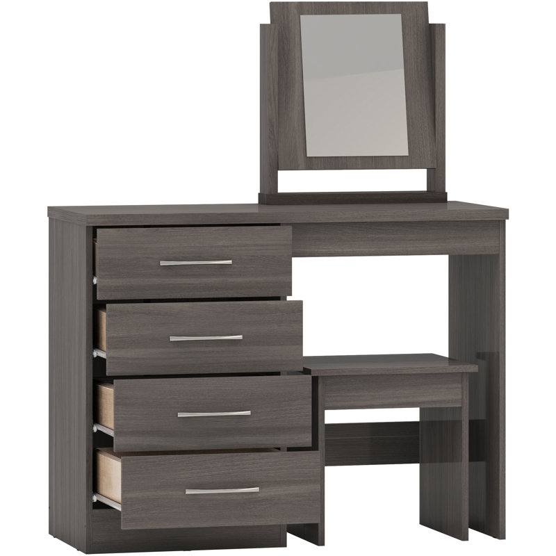 Cascio Dressing Table Set with Mirror, Black Wood Grain