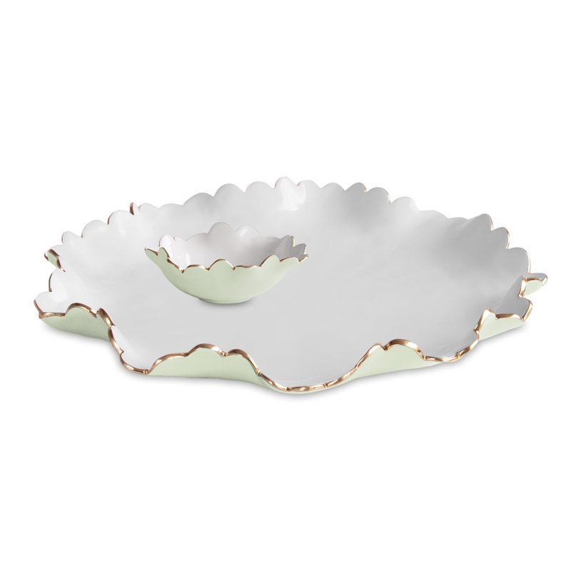 Encante Colette Large Chip And Dip, Pistache; blanc
