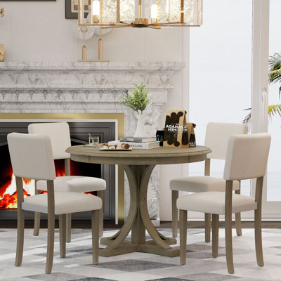 Ensemble de table de salle à manger 5 pièces avec pieds courbés et 4 chaises rembourrées pour la salle à manger