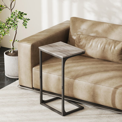 Hufsah Side Table For Sofa, C-Shaped Couch Table, Small End Table For Living Room, Greige And Black