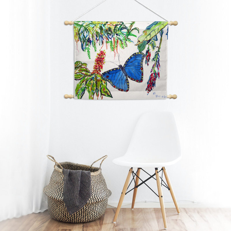 Suspension murale morpho et fleurs