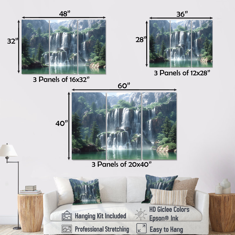 Claypoole - Cascade, ensemble d'art mural, Toile tendue, H 40 po x l 60 po x P 1 po