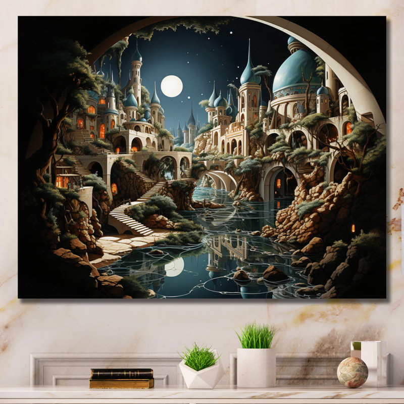 Surréalisme City Infinite Illusions I, H 16 po x l 32 po x P 1 po, Toile tendue