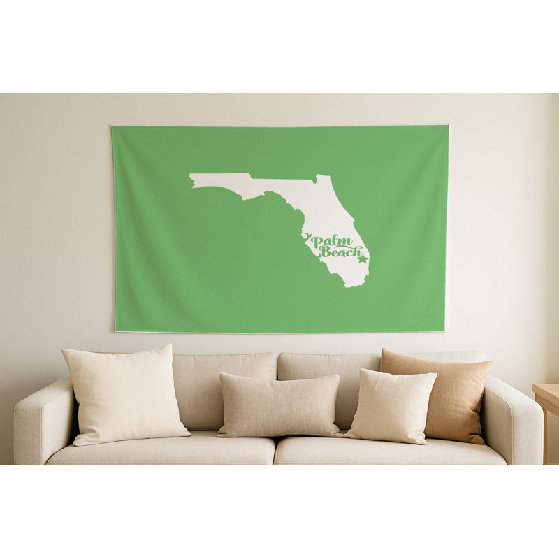 Palm Beach, la douce demeure — Silhouette de l'État de Floride — Tapisserie murale intérieure de paysage, H 104 po x l 88 po