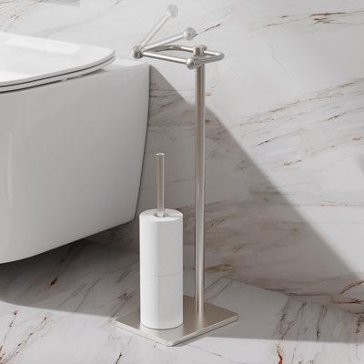 Bathroom Toilet Paper Holder Stand with Storage, Pivoting Free Standing Toilet Roll Holder, Holds 4 Reserve Rolls, Anti-drop design, Weighted Base, 304 Stainless Steel, (Brushed Nickel)
