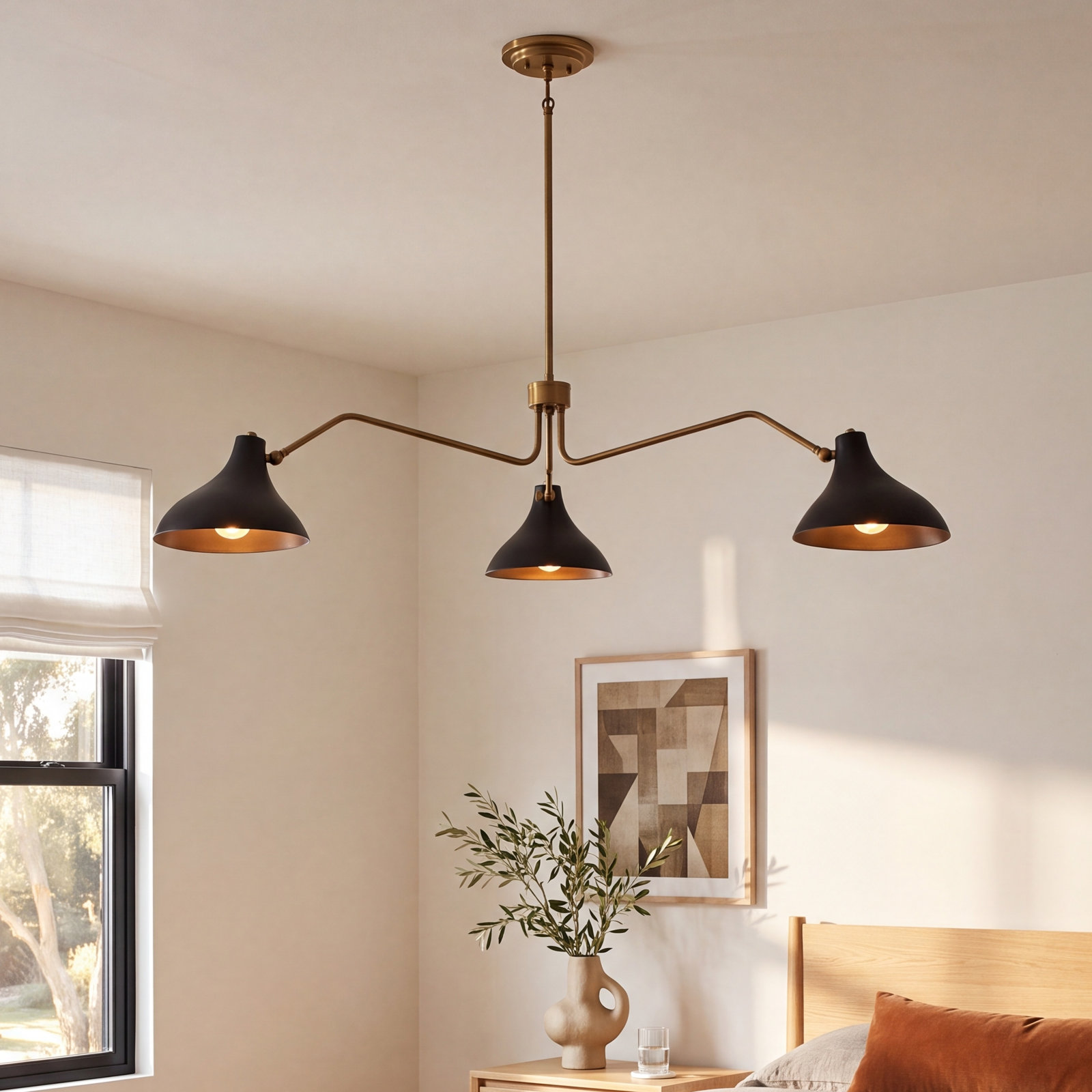 Elyse 3-Light Chandelier, Natural Brass, Black