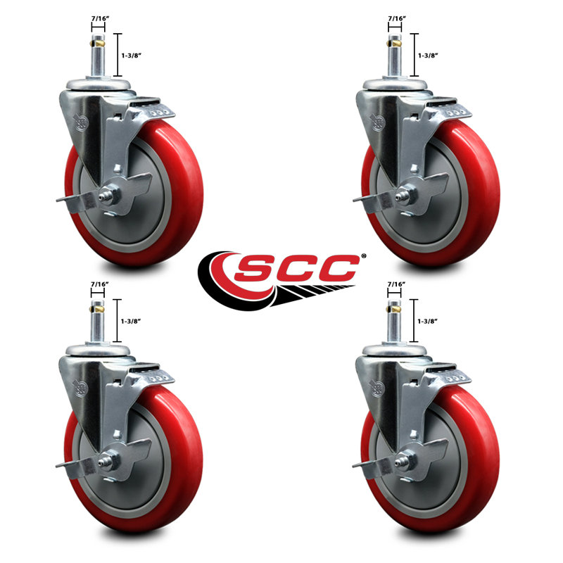 Poly Swivel Grip Ring Stem Caster, Red