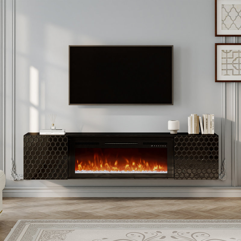Crédence de rangement l 67,32 po avec foyer Charessa, Noir