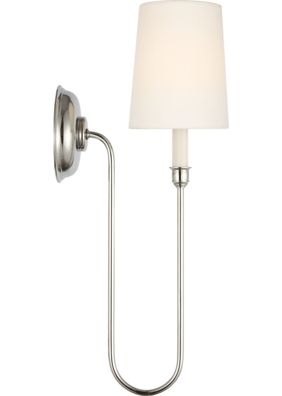 Vendome 21" Deep Arm Cordless Sconce with Linen Shade, Polished Nickel