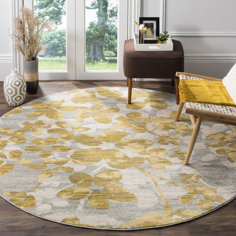 Abdul Performance Floral Rug, Round 6'7"