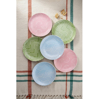 Elegant Porcelain Dessert Plate Set (6 Pieces) | 7.9 x 7.9 x 0.8 inches | Dishwasher & Microwave Safe | Vibrant Pink, Blue & Green Colors | Perfect for Serving Desserts, Appetizers & More | 100% Durable Porcelain