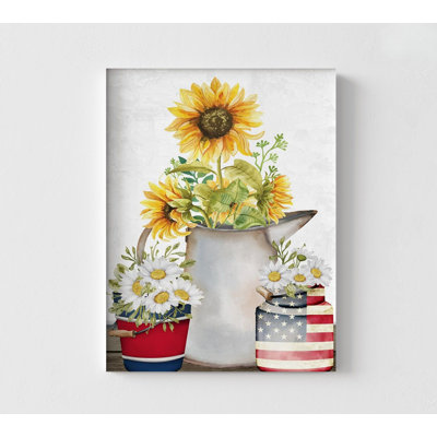 Patriotic Daisies Poster Print Living Room Art, Daisy American Flag Wall Art, All American White Daisy Illustration Decor Idea