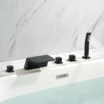 Robinet de baignoire à fixation sur comptoir Waterfall avec douchette 5 trous Robinet pour baignoire moderne en laiton