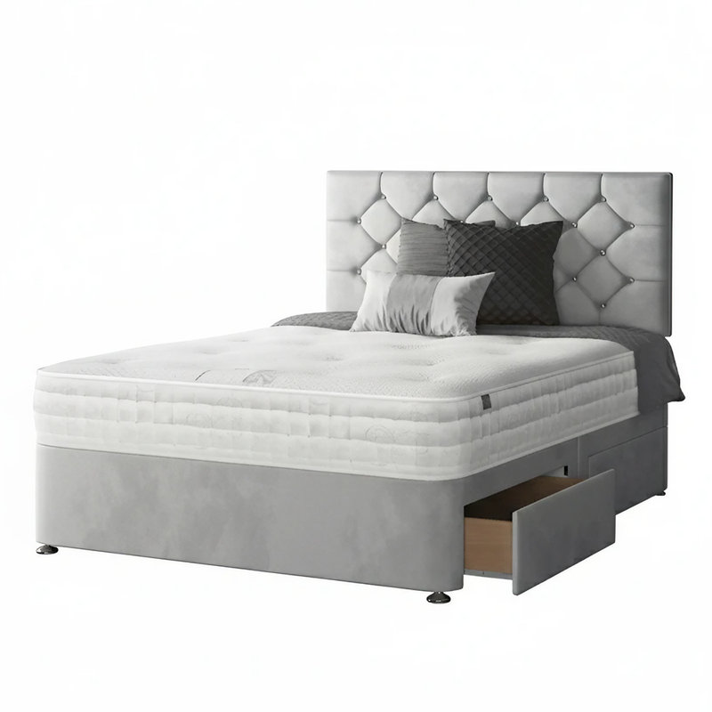 Hatmaker Divan Bed Base, Double (4'6), Silver, 4 Drawers