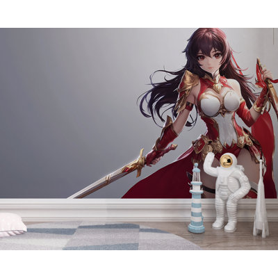 Anime Warrior Princess In Red Armor Wallpaper – Bold And Striking Anime-Style Wall Mural For Bedroom, Living Room, Or Office, Modern Japanese-Inspired Art