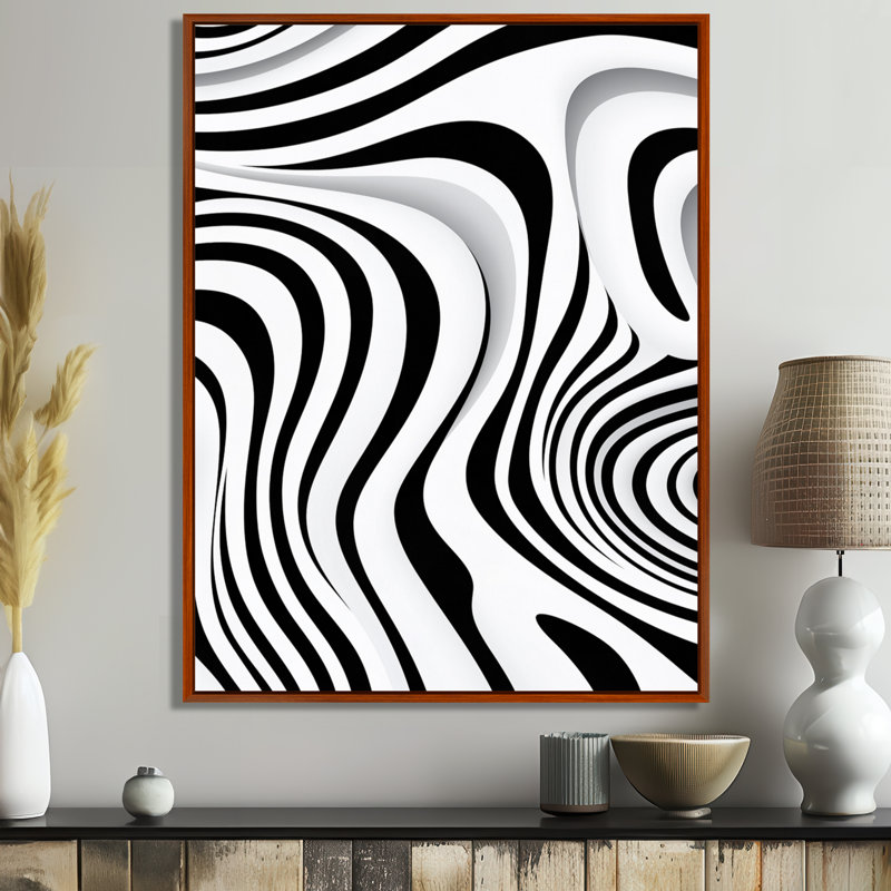Impression d'empreintes digitales, Labyrinthe monochrome - Vagues, H 20 po x l 12 po, Cadre flottant brun
