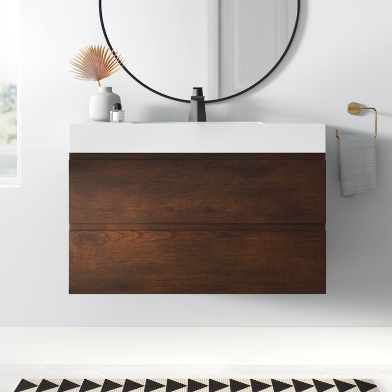 Ensemble de meuble-lavabo simple mural 36 po Mitul, Bois de rose