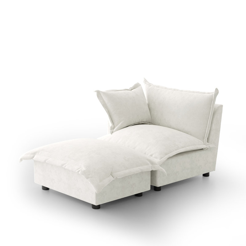 Upholstered Armchair with Footstool, Beige